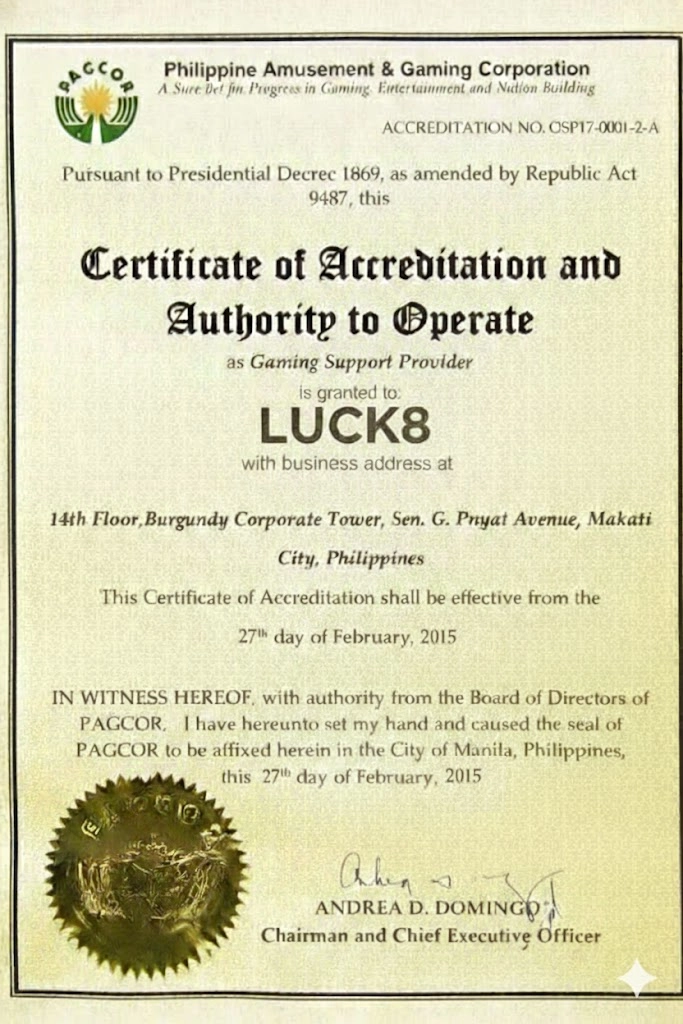 Giấy phép hoạt động hợp pháp của thương hiệu LUCK8